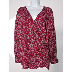 Talbots Plus X 0X Wrap Top Floral Burgundy Cottage Core Prairie Blouse New
